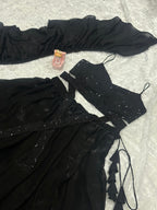Lorenvalley Fashion Black Fendy Satin crush with Plain Lehenga Choli with Dupatta - Distacart