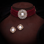 Tehzeeb Creations Brass Gold-Polished Gold, Red, White Jewel Set  