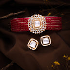 Tehzeeb Creations Brass Gold-Polished Gold, Red, White Jewel Set  