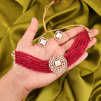 Tehzeeb Creations Brass Gold-Polished Gold, Red, White Jewel Set  