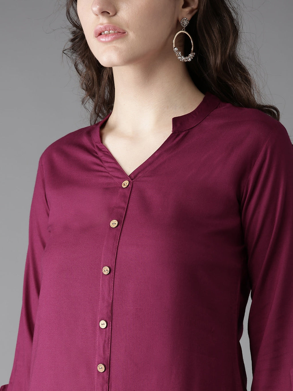 HERE&NOW Women Burgundy Solid Straight Kurta