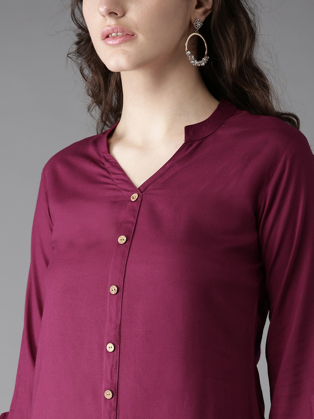 HERE&NOW Women Burgundy Solid Straight Kurta