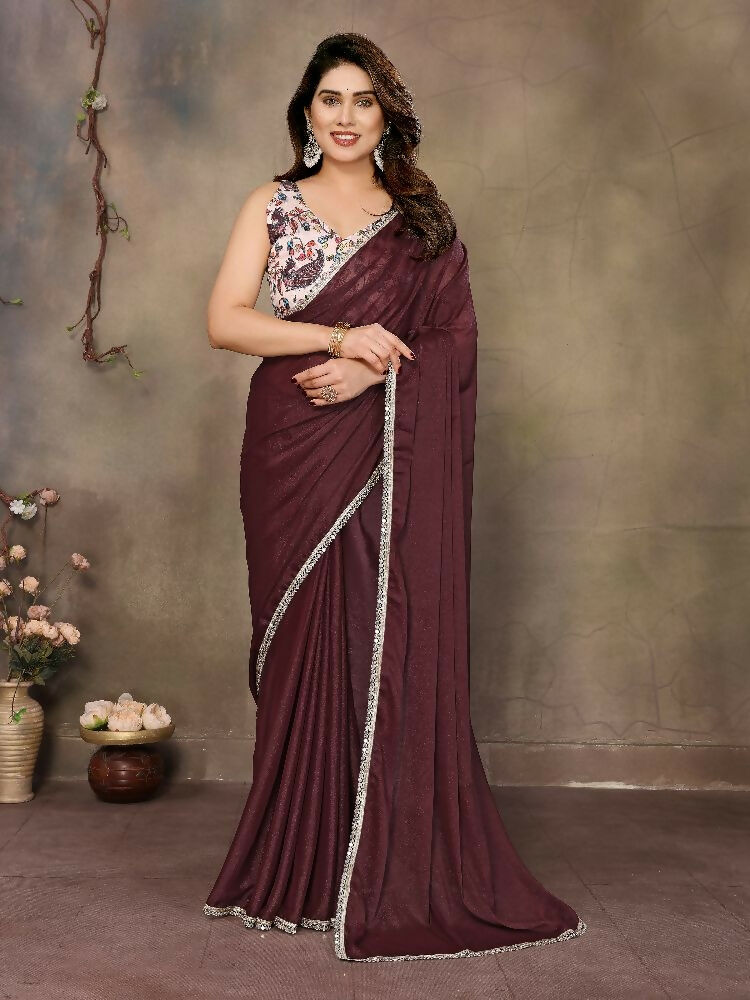 PR Fashion Brown Star Georgette Solid Georgette With Mirror Border Saree
