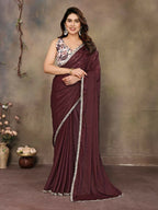 PR Fashion Brown Star Georgette Solid Georgette With Mirror Border Saree