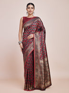 Monjolika Fashion Banarasi Satin Silk Maroon Weaving Designer Saree