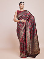 Monjolika Fashion Banarasi Satin Silk Maroon Weaving Designer Saree