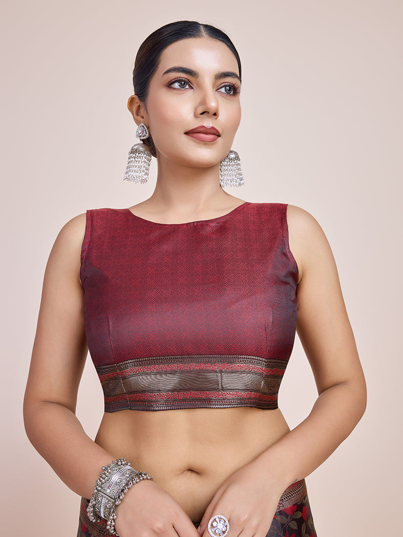 Monjolika Fashion Banarasi Satin Silk Maroon Weaving Designer Saree