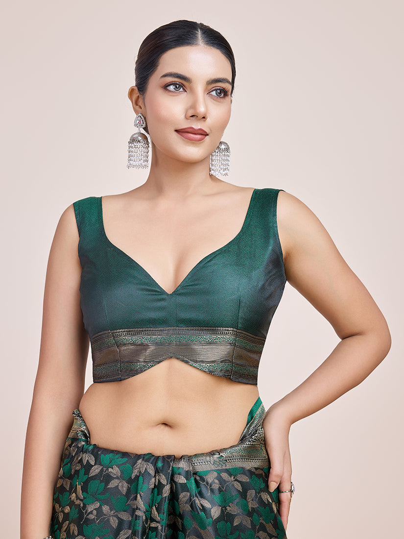 Monjolika Fashion Banarasi Satin Silk Dark Green Weaving Designer Saree - Distacart
