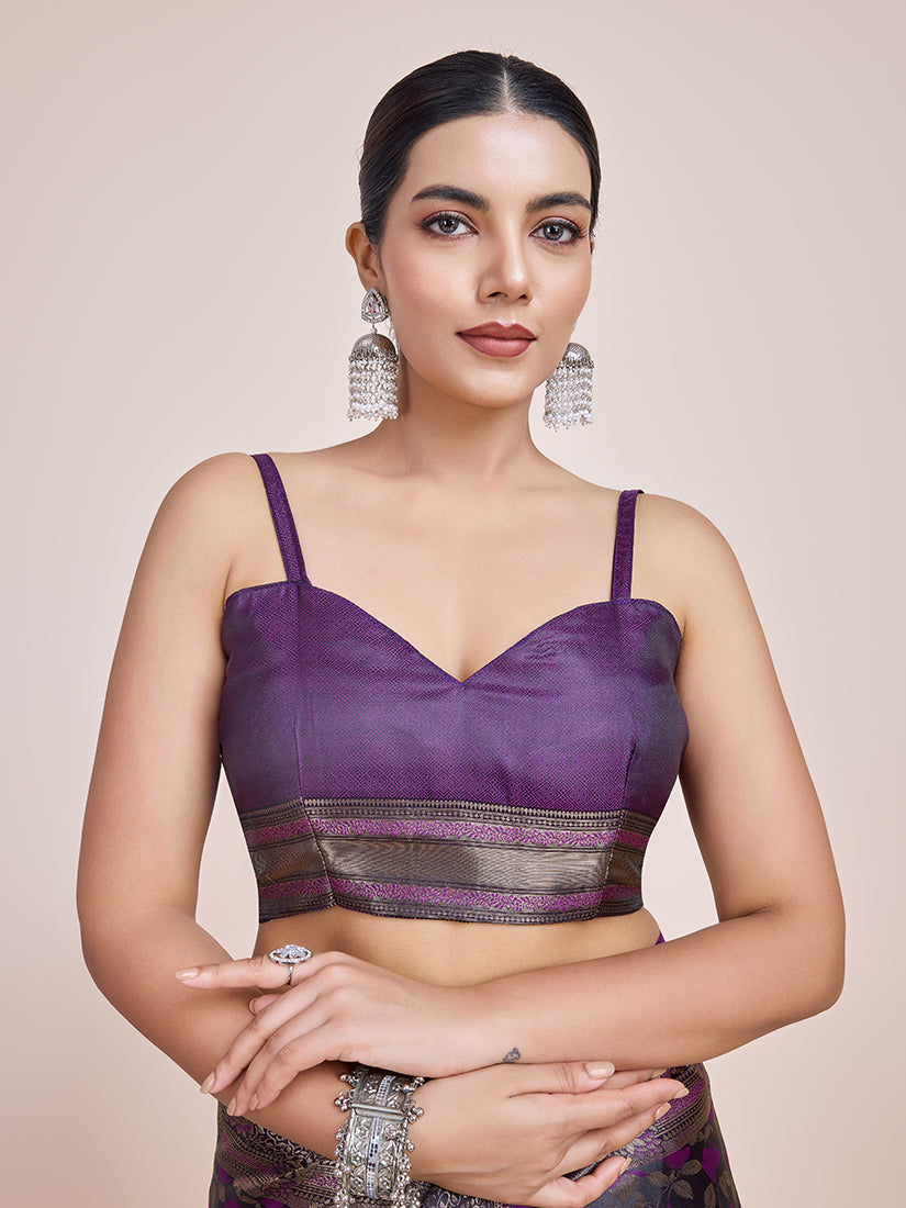 Monjolika Fashion Banarasi Satin Silk Dark Purple Weaving Designer Saree