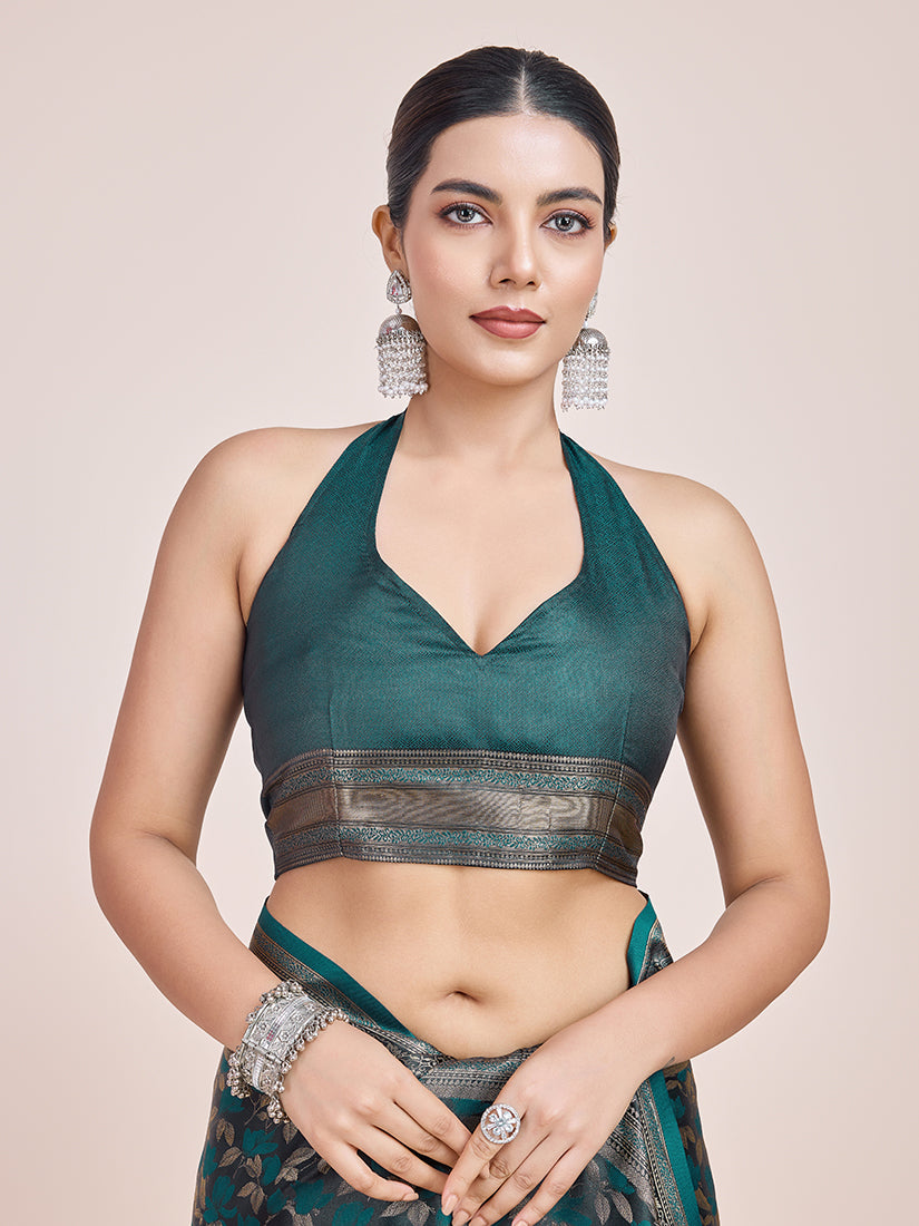 Monjolika Fashion Banarasi Satin Silk Dark Teal Weaving Designer Saree