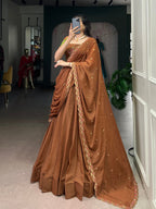 Lorenvalley Fashion Brown Chocolate Crush Silk Plain Lehenga Choli with Dupatta - Distacart