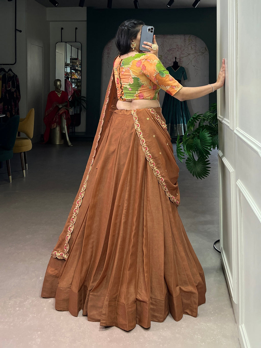 Lorenvalley Fashion Brown Chocolate Crush Silk Plain Lehenga Choli with Dupatta - Distacart
