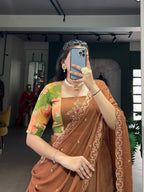 Lorenvalley Fashion Brown Crushed Silk Plain Lehenga Choli with Dupatta - Distacart