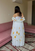 Lorenvalley Fashion White Organza with Hand-painted Floral Design Lehenga Choli with Dupatta - Distacart