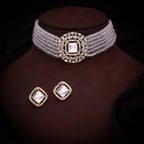 Tehzeeb Creations Brass Gold-Polished Gold, White, White Jewel Set  