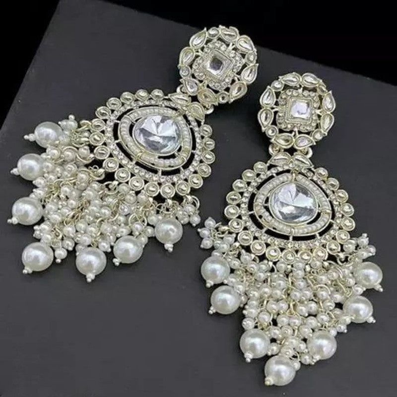 Tehzeeb Creations White Gold Trending Style Drop & Danglers Earring For Girls & Women Diamond, Pearl Brass Drops - Distacart