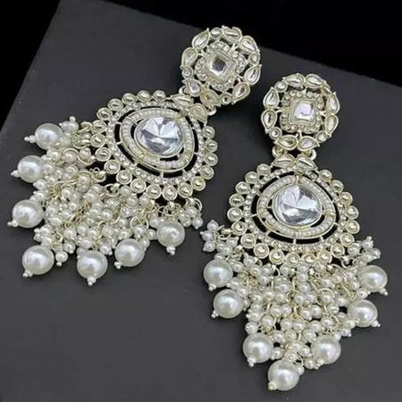 Tehzeeb Creations White Gold Trending Style Drop & Danglers Earring For Girls & Women Diamond, Pearl Brass Drops