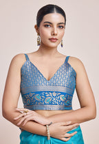 Monjolika Fashion Sky Blue Banarasi Silk In Satin Is Classy Embellished With Golden Zari Work Saree