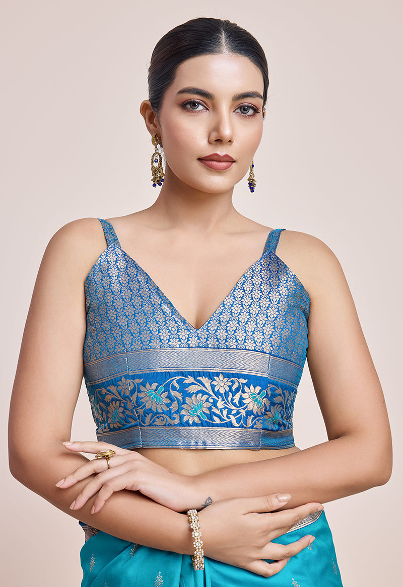 Monjolika Fashion Sky Blue Banarasi Silk In Satin Is Classy Embellished With Golden Zari Work Saree