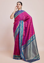 Monjolika Fashion Magenta Banarasi Silk In Satin Is Classy Embellished With Golden Zari Work Saree - Distacart