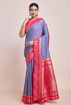 Monjolika Fashion Violet Banarasi Silk In Satin Is Classy Embellished With Golden Zari Work Saree