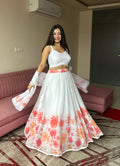 Lorenvalley Fashion White Georgette with Floral Print Design Lehenga Choli with Dupatta - Distacart