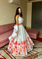 Lorenvalley Fashion White Georgette with Floral Print Design Lehenga Choli with Dupatta - Distacart
