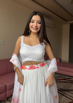 Lorenvalley Fashion White Georgette with Floral Print Design Lehenga Choli with Dupatta - Distacart