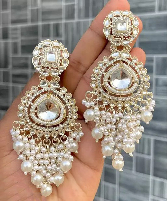 Tehzeeb Creations White Gold Trending Style Drop & Danglers Earring For Girls & Women Diamond, Pearl Brass Drops - Distacart