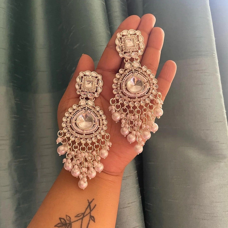 Tehzeeb Creations White Gold Trending Style Drop & Danglers Earring For Girls & Women Diamond, Pearl Brass Drops - Distacart