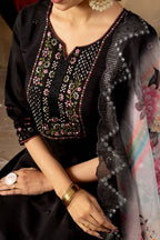 Vedant Vastram Roman Silk Embroidery & Sequence Work Stitched Kurta Pant Dupatta Set-Black - Distacart