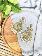 Tehzeeb Creations Traditional Gold-Polished White Kundan Pearl Drop Chandbali Earring For Women/Girls - Distacart