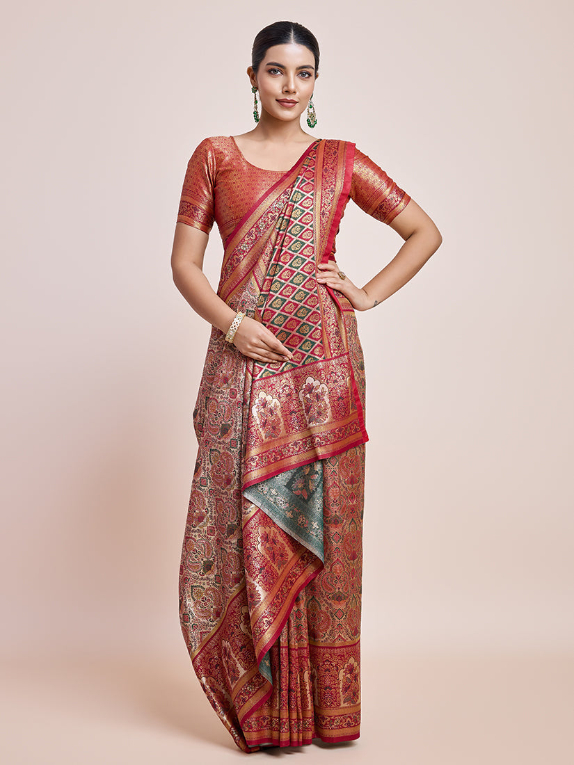 Monjolika Fashion Maroon Latest Dharmavaram Silk SareeWith Rich Heritage Woven In Gold And Silver Zari Work