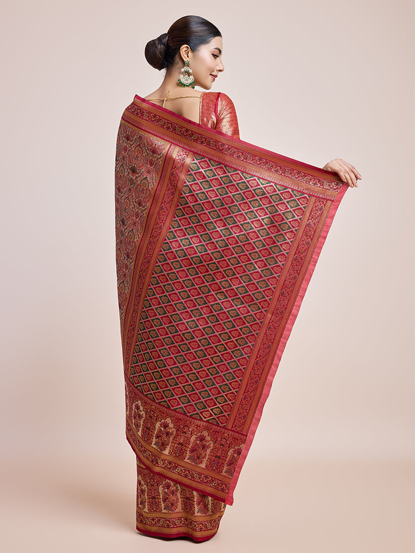 Monjolika Fashion Maroon Latest Dharmavaram Silk SareeWith Rich Heritage Woven In Gold And Silver Zari Work