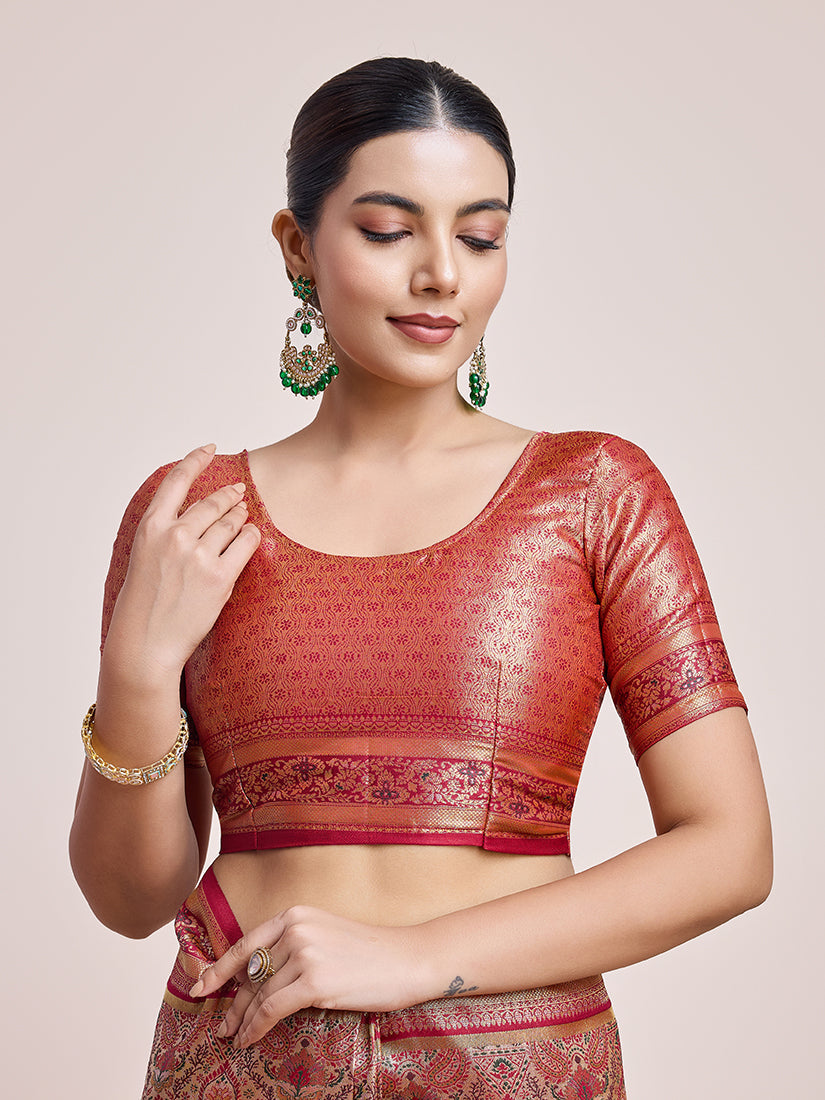 Monjolika Fashion Maroon Latest Dharmavaram Silk SareeWith Rich Heritage Woven In Gold And Silver Zari Work