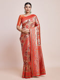 Monjolika Fashion Scarlet Red Latest Dharmavaram Silk SareeWith Rich Heritage Woven In Gold And Silver Zari Work