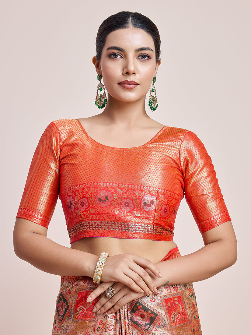 Monjolika Fashion Scarlet Red Latest Dharmavaram Silk SareeWith Rich Heritage Woven In Gold And Silver Zari Work