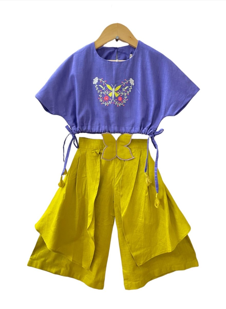 ArthLife Mustard Purple Butterfly Embroidered Co-Ord Set