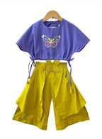 ArthLife Mustard Purple Butterfly Embroidered Co-Ord Set