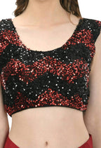  Olive Red And Black Ruffled Ready To Wear Saree