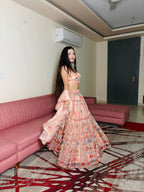 Lorenvalley Fashion Peach Organza with Floral Print Design Lehenga Choli with Dupatta - Distacart