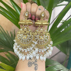 Tehzeeb Creations Traditional Gold-Polished White Kundan Pearl Drop Chandbali Earring For Women/Girls - Distacart