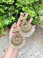 Tehzeeb Creations Traditional Gold-Polished White Kundan Pearl Drop Chandbali Earring For Women/Girls - Distacart