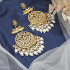 Tehzeeb Creations Traditional Gold-Polished White Kundan Pearl Drop Chandbali Earring For Women/Girls - Distacart