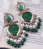 Tehzeeb Creations Latest Gold Polish Kundan & Pearl Studded Designer Drop Long Earrings For Women And Girls Green - Distacart