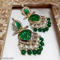 Tehzeeb Creations Latest Gold Polish Kundan & Pearl Studded Designer Drop Long Earrings For Women And Girls Green - Distacart