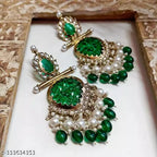 Tehzeeb Creations Latest Gold Polish Kundan & Pearl Studded Designer Drop Long Earrings For Women And Girls Green - Distacart
