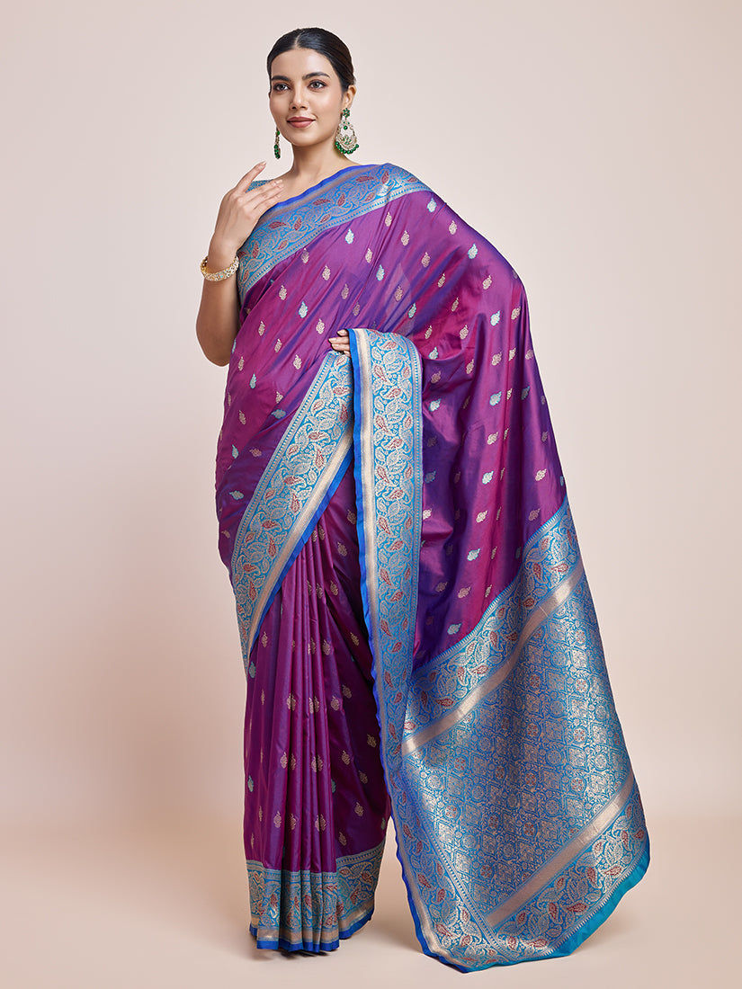 Monjolika Fashion Exquisite Designs With This Purple Banarasi Satin Silk Saree - Distacart