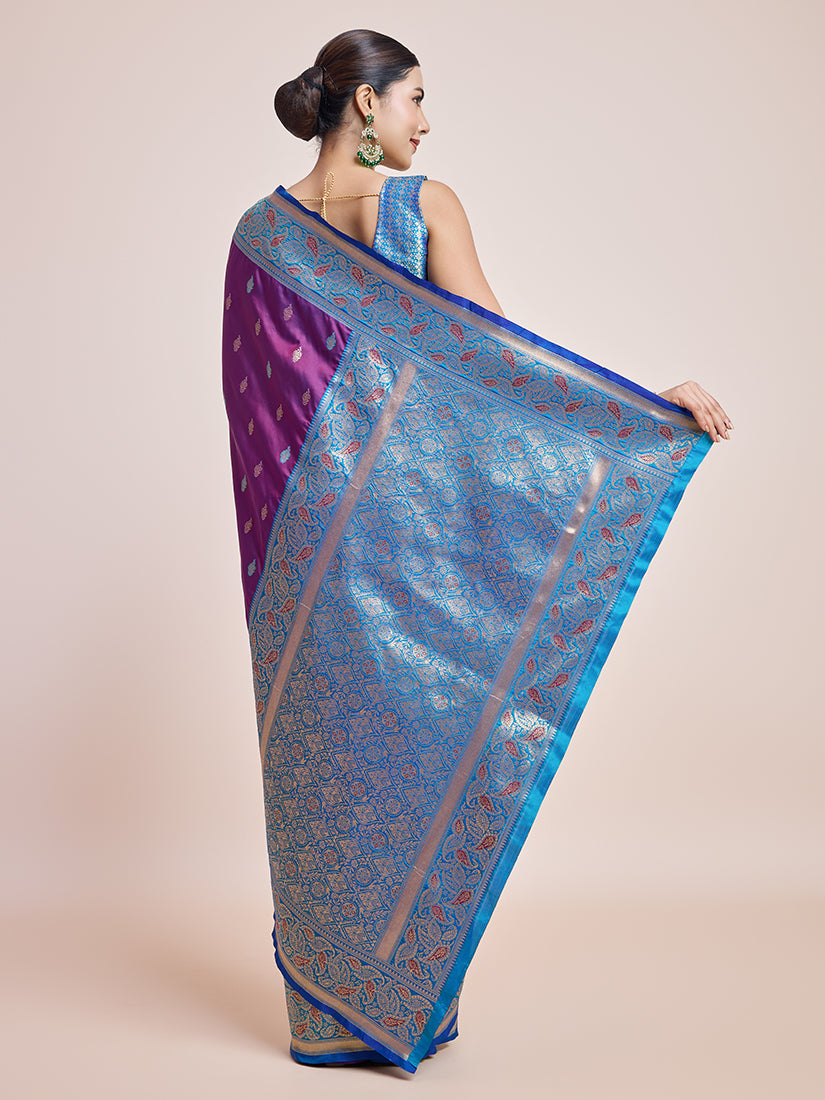 Monjolika Fashion Exquisite Designs With This Purple Banarasi Satin Silk Saree - Distacart