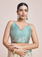 Monjolika Fashion Exquisite Designs With This Cream Banarasi Satin Silk Saree